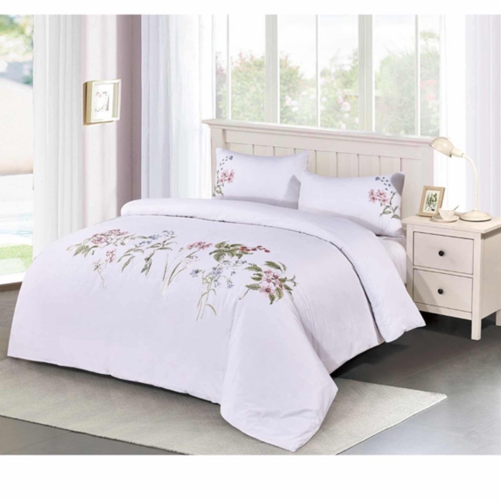 Embroidered Botanicals King Duvet Cover Set